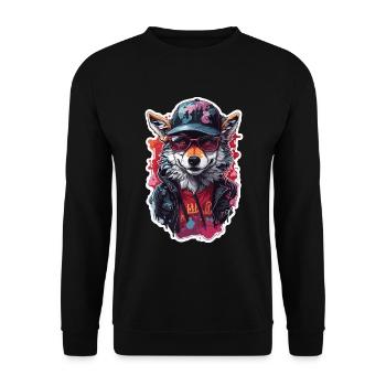 Wolf Cool Cool mit Mütze und Brille Bunt - Unisex Pullover - Schwarz - Vorne - Alina (178cm) & Michal (187cm)