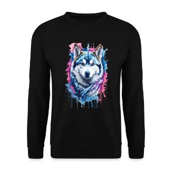 Chien husky sibérien à l’aquarelle. Illustration - Sweat-shirt Unisexe - noir - Devant - Alina (178cm) & Michal (187cm)