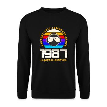 1987 - Unisex Pullover - Schwarz - Vorne - Alina (178cm) & Michal (187cm)