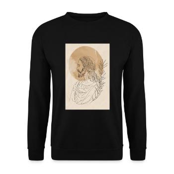 Impression d’art Jésus Lignes Simples, Moderne - Sweat-shirt Unisexe - noir - Devant - Alina (178cm) & Michal (187cm)