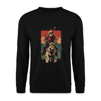 Cooler Weihnachtsmann reitet Rentier - Unisex Pullover - Schwarz - Vorne - Alina (178cm) & Michal (187cm)