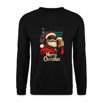 Weihnachtsmann mit Bier Weihnachtsfeier - Unisex Pullover - Schwarz - Vorne - Alina (178cm) & Michal (187cm)