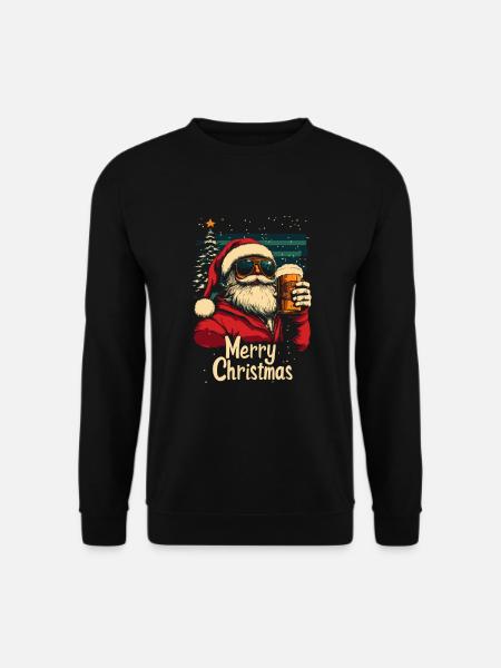 Weihnachtsmann mit Bier Weihnachtsfeier - Unisex Pullover - Schwarz
