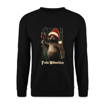 Weihnachtsfeier Wein Faultier lustig - Unisex Pullover - Schwarz - Vorne - Alina (178cm) & Michal (187cm)