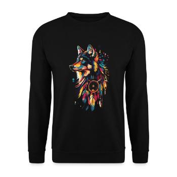 Wolf Traumfänger - Unisex Pullover - Schwarz - Vorne - Alina (178cm) & Michal (187cm)