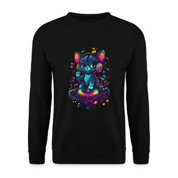 Chat mignon avec des écouteurs et un disque vinyle - Sweat-shirt Unisexe - noir - Devant - Alina (178cm) & Michal (187cm)