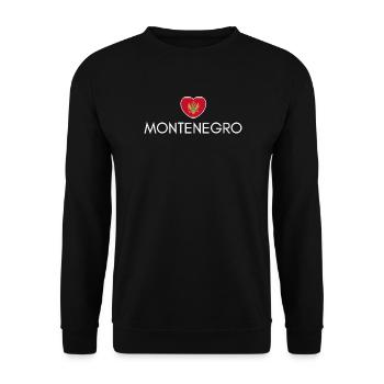 Herz mit montenegrinischer Flagge, ich liebe Montenegro - Unisex Pullover - Schwarz - Vorne - Alina (178cm) & Michal (187cm)