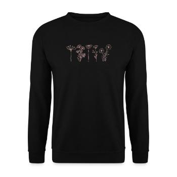 Minimalist Wildflower, Boho Floral Line Art  - Unisex Pullover - Schwarz - Vorne - Alina (178cm) & Michal (187cm)