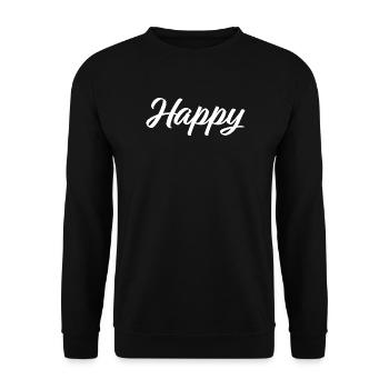 White "Happy" logo - Unisex Sweatshirt - black - Front - Alina (178cm) & Michal (187cm)