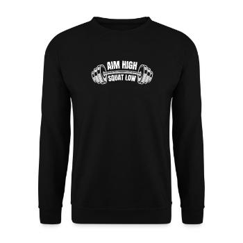 Aim High Squat Low Funny Workout Motivation - Unisex Sweatshirt - black - Front - Alina (178cm) & Michal (187cm)