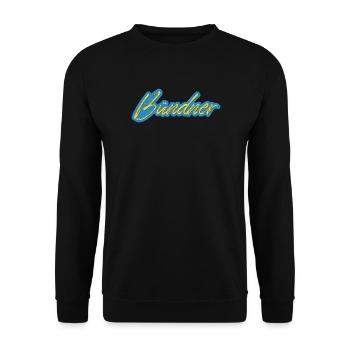 Bündner Schriftzug gelb-blau - Unisex Pullover - Schwarz - Vorne - Alina (178cm) & Michal (187cm)