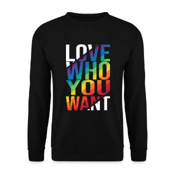 Love Who You Want Gay Pride LGBTQ Regenbogen CSD - Unisex Pullover - Schwarz - Vorne - Alina (178cm) & Michal (187cm)