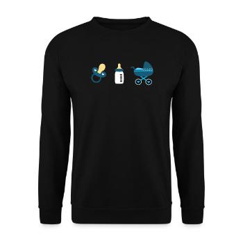 Baby Geburt 2025 Geschenk Geschenkidee - Unisex Pullover - Schwarz - Vorne - Alina (178cm) & Michal (187cm)