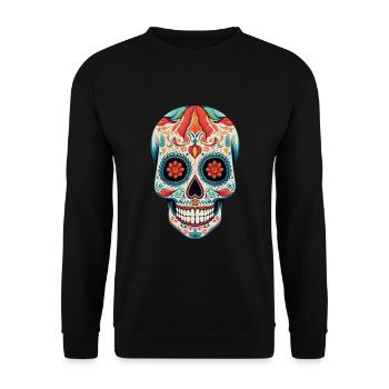 Crâne peint de couleurs vives La Catrina Dia de Muertos - Sweat-shirt Unisexe - noir - Devant - Alina (178cm) & Michal (187cm)