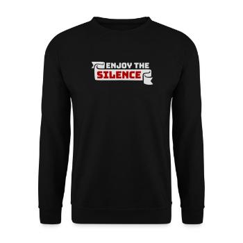 Enjoy The Silence Spruch Ruhe Stille Introvertiert - Unisex Pullover - Schwarz - Vorne - Alina (178cm) & Michal (187cm)