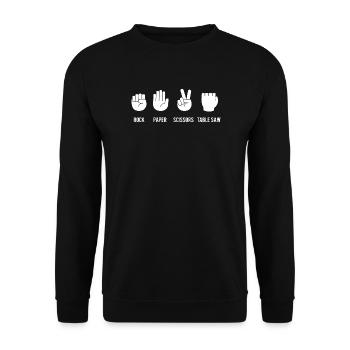 Pierre, papier, ciseaux, scie sur table, travail du bois - Sweat-shirt Unisexe - noir - Devant - Alina (178cm) & Michal (187cm)