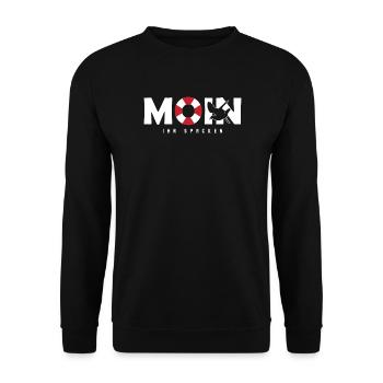 Lustiger Spruch " Moin Ihr Spacken " - Unisex Pullover - Schwarz - Vorne - Alina (178cm) & Michal (187cm)