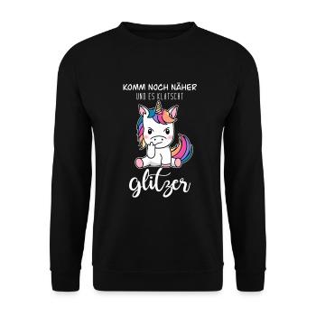 Einhorn Stinkefinger(weiß) - Unisex Pullover - Schwarz - Vorne - Alina (178cm) & Michal (187cm)