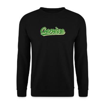 Genève Grün Retro Script - Unisex Pullover - Schwarz - Vorne - Alina (178cm) & Michal (187cm)