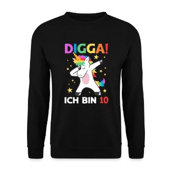 Digga Ich Bin 10 Jahre 10. Geburtstag Einhorn - Unisex Pullover - Schwarz - Vorne - Alina (178cm) & Michal (187cm)