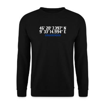 Graubünden Koordinaten Karte - Unisex Pullover - Schwarz - Vorne - Alina (178cm) & Michal (187cm)