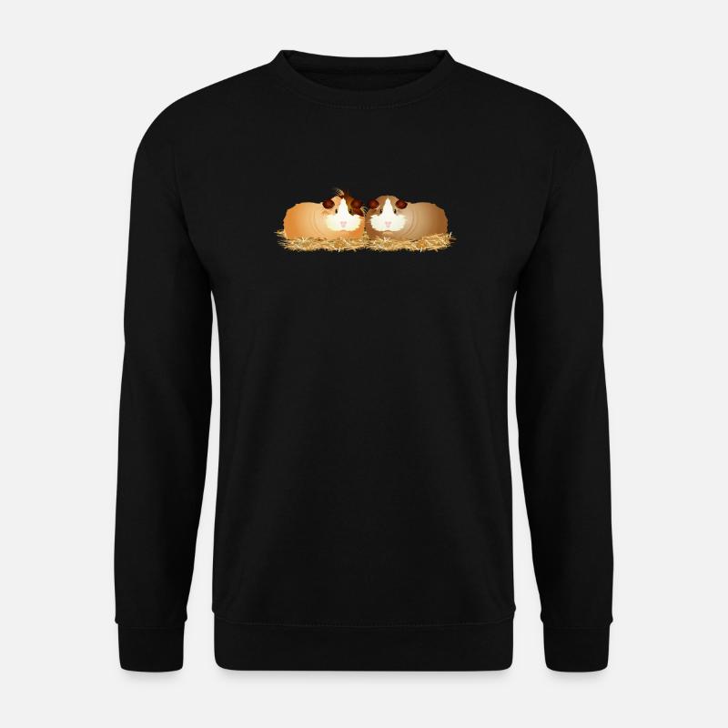 zwei niedliche Meerschweinchen gemeinsam im Stroh - Unisex Pullover - Schwarz