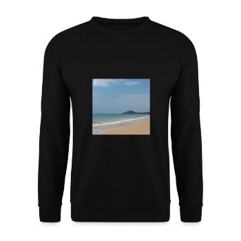 Strand mit Meer und blauem Himmel - Unisex Pullover - Schwarz - Vorne - Alina (178cm) & Michal (187cm)