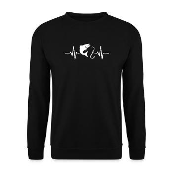 Angeln Herzschlag - Fisch und Haken Linie Art Design - Unisex Pullover - Schwarz - Vorne - Alina (178cm) & Michal (187cm)