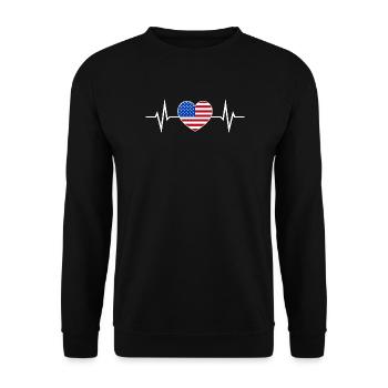 USA Heartbeat America Fan Drapeau américain - Sweat-shirt Unisexe - noir - Devant - Alina (178cm) & Michal (187cm)
