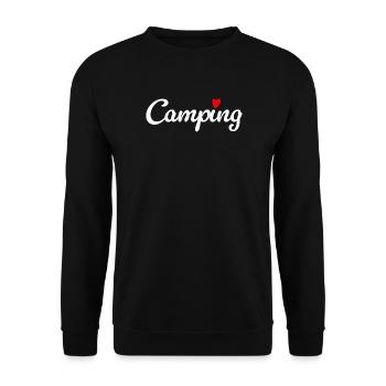 Camping Herz Camper Wohnwagen Van Life Fan Hobby - Unisex Pullover - Schwarz - Vorne - Alina (178cm) & Michal (187cm)