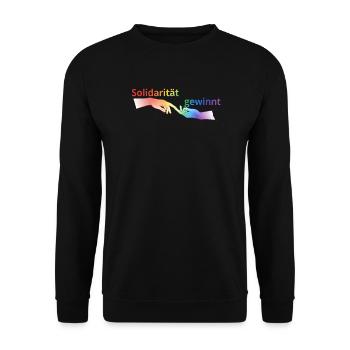 Solidarität gewinnt Pride T-Shirt Regenbogen - Unisex Pullover - Schwarz - Vorne - Alina (178cm) & Michal (187cm)