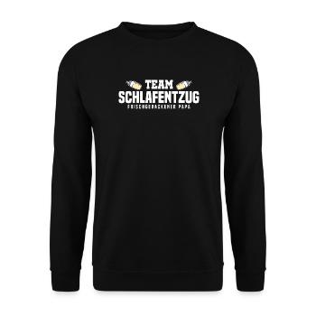 Team Schlafentzug Frischgebackener Papa - Unisex Pullover - Schwarz - Vorne - Alina (178cm) & Michal (187cm)