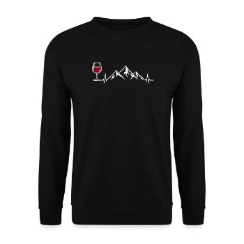 Wein Berge Herzschlag Outdoor Design - Unisex Pullover - Schwarz - Vorne - Alina (178cm) & Michal (187cm)