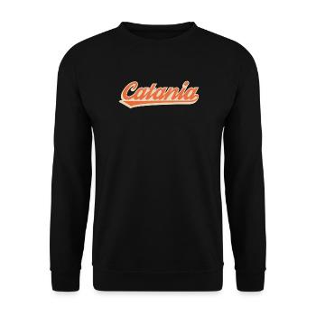 Catania Retro Schriftzug in Orange - Unisex Pullover - Schwarz - Vorne - Alina (178cm) & Michal (187cm)