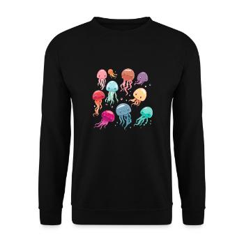 Qualle Schwarm Sea Beach Meduse Marine Diver - Unisex Pullover - Schwarz - Vorne - Alina (178cm) & Michal (187cm)