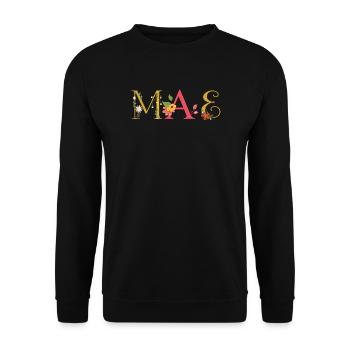 MAE Name mit Blumen geschmückt - Unisex Pullover - Schwarz - Vorne - Alina (178cm) & Michal (187cm)
