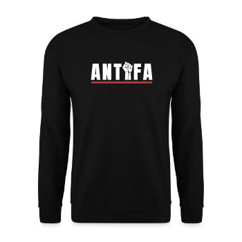 Antifa Protestfaust Antifaschistisches Statement - Unisex Pullover - Schwarz - Vorne - Alina (178cm) & Michal (187cm)
