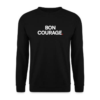 BON COURAGE | Expression humour minimaliste - Sweat-shirt Unisexe - noir - Devant - Alina (178cm) & Michal (187cm)