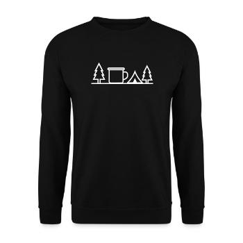 Camping Zelt Tasse Wald Outdoor Line Art - Unisex Pullover - Schwarz - Vorne - Alina (178cm) & Michal (187cm)