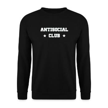 Antisocial Club – Einzelgänger Sarkasmus Spruch - Unisex Pullover - Schwarz - Vorne - Alina (178cm) & Michal (187cm)