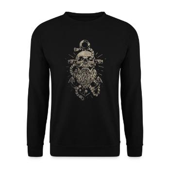 Schädel im Anker - Maritim Tattoo DesignArt - Unisex Pullover - Schwarz - Vorne - Alina (178cm) & Michal (187cm)