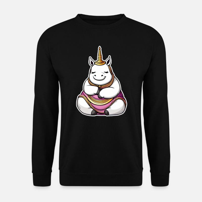 Dickes Baby Einhorn in Buddha Position - Unisex Pullover - Schwarz