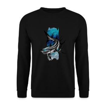 Azurblauer Jäger: Blauer Blick des Weißen Haies - Unisex Pullover - Schwarz - Vorne - Alina (178cm) & Michal (187cm)