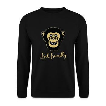 Affe Schimpanse - Look friendly - Unisex Pullover - Schwarz - Vorne - Alina (178cm) & Michal (187cm)