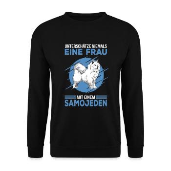 Samojede Samojeden Schlittenhund Frauchen Spruch - Unisex Pullover - Schwarz - Vorne - Alina (178cm) & Michal (187cm)