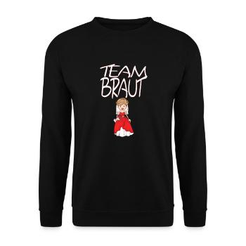 Team Braut mit lustiger Braut in rotem Brautkleid - Unisex Pullover - Schwarz - Vorne - Alina (178cm) & Michal (187cm)