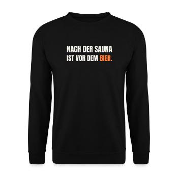 Sauna Spruch: Nach der Sauna ist vor dem Bier - Unisex Pullover - Schwarz - Vorne - Alina (178cm) & Michal (187cm)