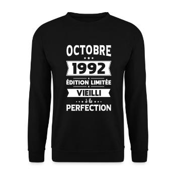 Anniversaire 30 ans - Octobre 1992 Perfection - Sweat-shirt Unisexe - noir - Devant - Alina (178cm) & Michal (187cm)