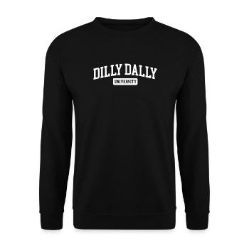 Dilly Dally University Procrastinate Dreschen - Unisex Pullover - Schwarz - Vorne - Alina (178cm) & Michal (187cm)