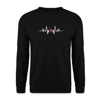 Flamingo im Herzschlag - Unisex Pullover - Schwarz - Vorne - Alina (178cm) & Michal (187cm)